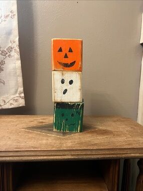 Handmade Holiday Stackable Wooden Blocks - Orange, White, Green